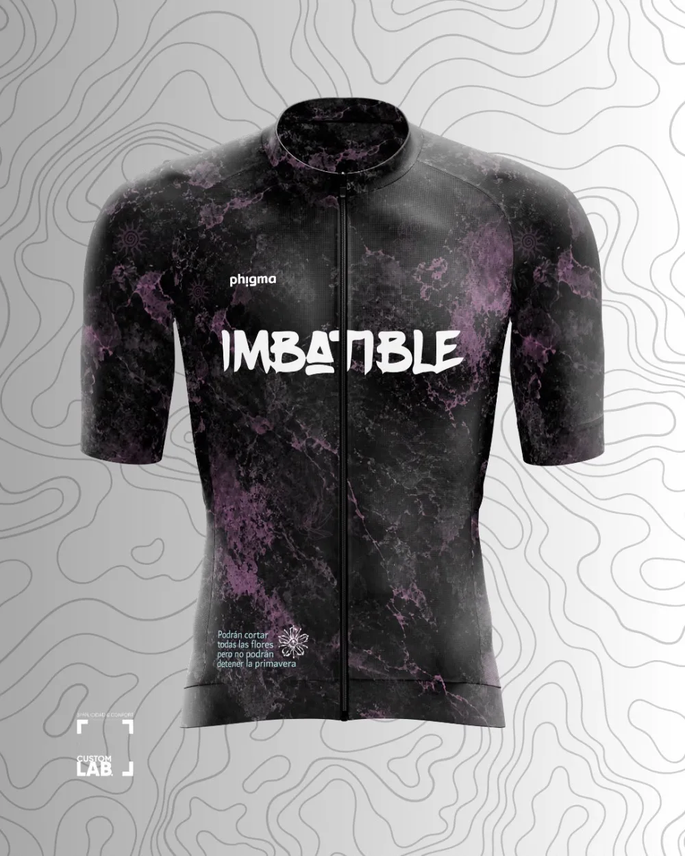 Frente del jersey IMBATIBLE x Phigma, negro con textura morada
