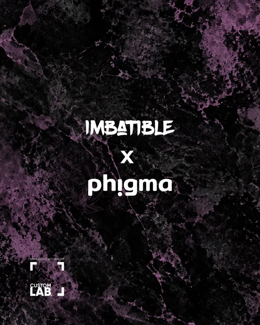 IMBATIBLE x Phigma sobre textura negra y morada